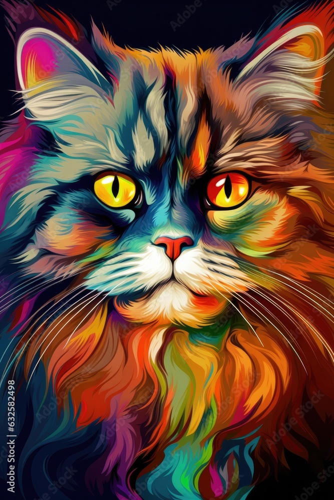 British Longhair British Shorthair cat psychedelic look. Generat