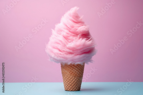 Fluffy Pink Cotton Candy In Colorful Paper Cone. Generative AI