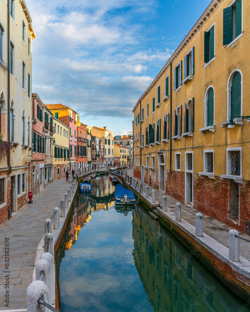 Venice canal side view in Italy