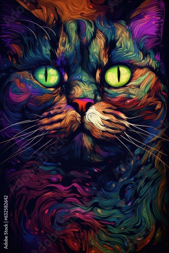 Burmese Himal cat psychedelic look. Generative AI