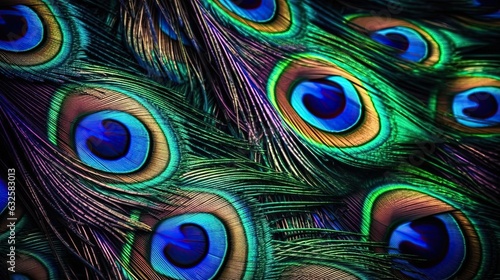 Detailed peacock feather - vibrant colors and intricate close-up view.