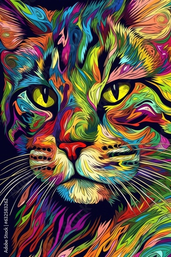 German Rex cat psychedelic look. Generative AI