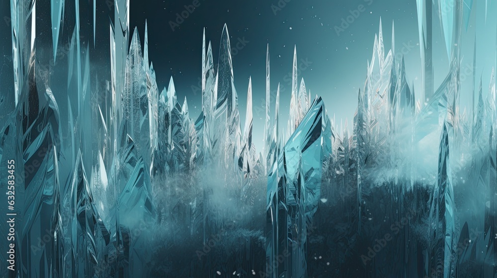Ice Shapes Background featuring intricate frost patterns and glimmering icicles - obrazy, fototapety, plakaty 