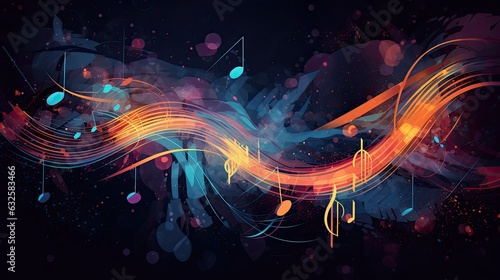 Music Background with splashes of color and abstract musical patterns