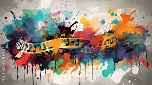 Abstract Music Background with strokes and colorful paint splatters