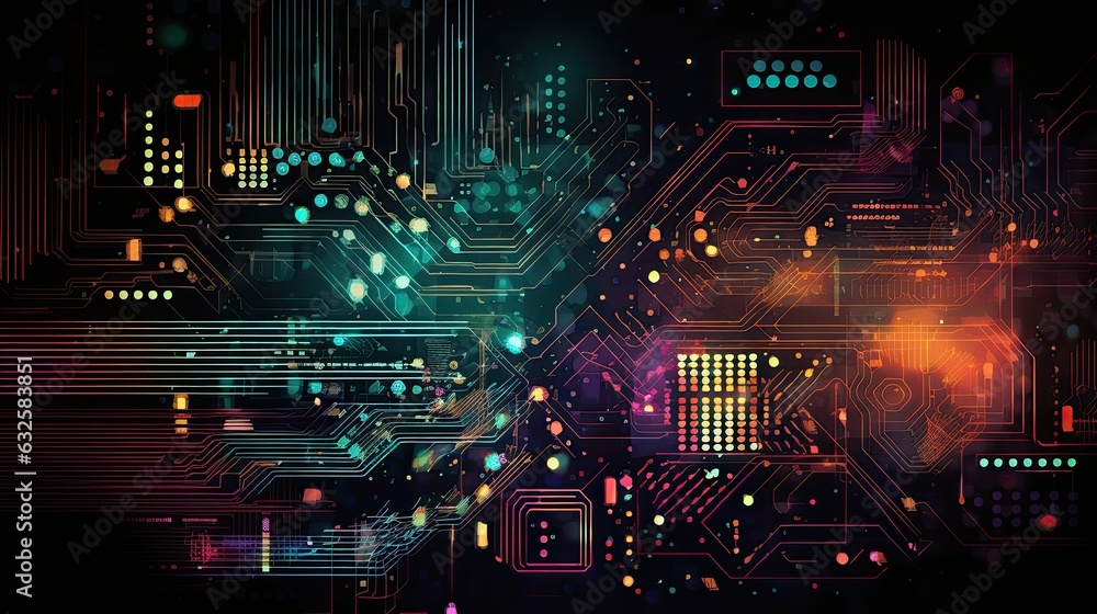 Colorful motherboard background with copy space
