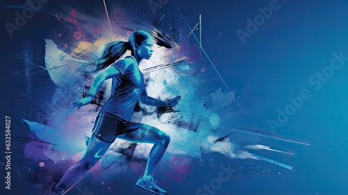 Woman doing sport blue background with copy space