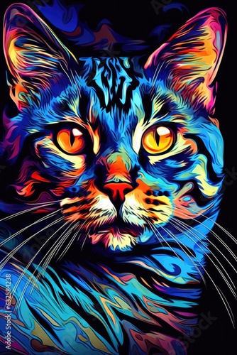 Ojos Azules cat psychedelic look. Generative AI