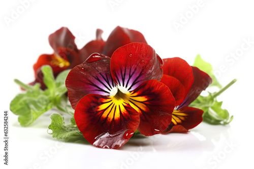 Red Pansies On White Background, Close-Up. Generative AI