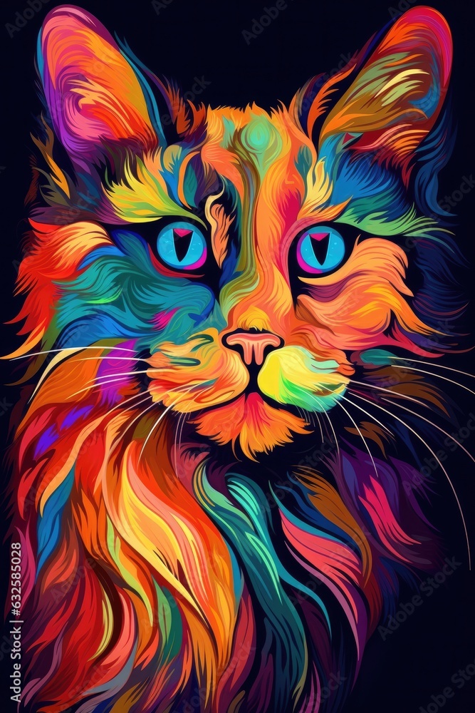 Somali cat psychedelic look. Generative AI