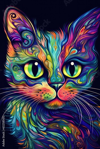 Snowshoe cat psychedelic look. Generative AI