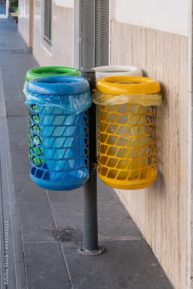 Trash cans sorting trash into four types in cities in Italy Stock