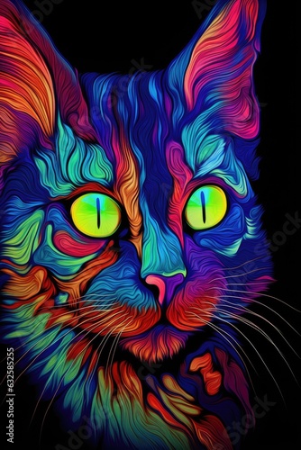 Turkish Angora Sphynx cat psychedelic look. Generative AI © Razvan