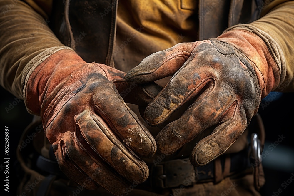 Hands of a worker or mechanic in work gloves