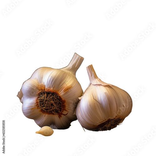 Close up view of garlic bulbs on transparent background board shallow depth selective focus macro photo