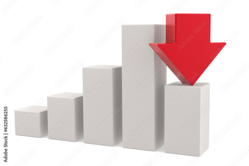 Bar chart with red down arrow Bar chart with red down arrow