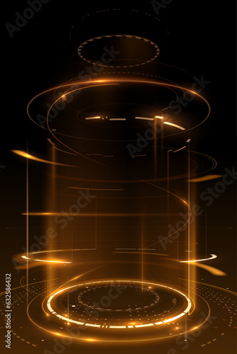 Yellow circle technology effect on black background