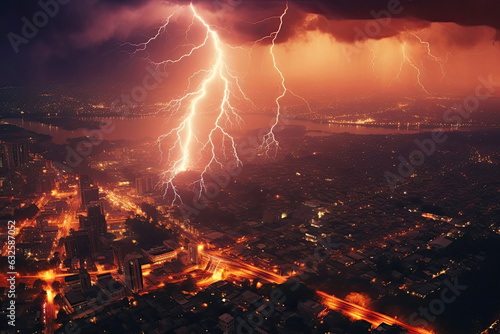Illuminated Cityscape amidst Electric Storm