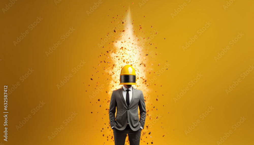 Rocket launching from businessman head, New Project, Start-up, Creativity, Big idea Rocket launching from businessman head, New Project, Start-up, Creativity, Big idea