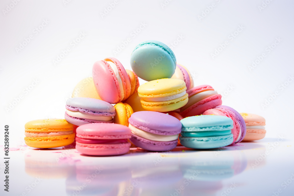 Obraz premium A bunch of multi-colored macaroons of delicate shades, on white background