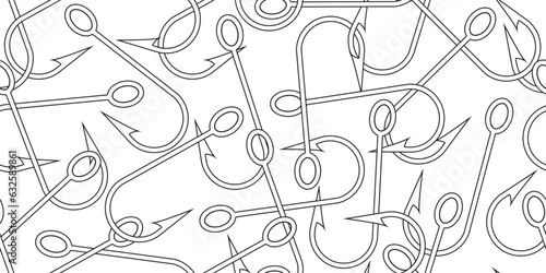 black white fishing hook seamless pattern
