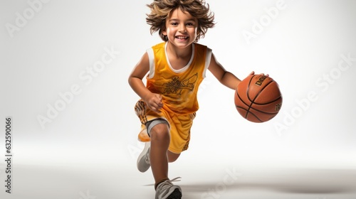  little boy basketball player in action, ai generative © nataliya_ua
