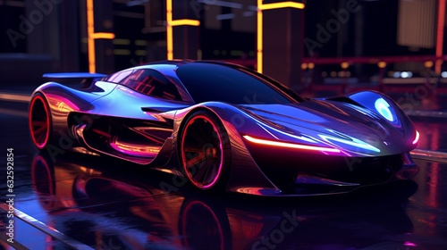 Sleek hypercar from the distant future. Purple or violet colors © Denis