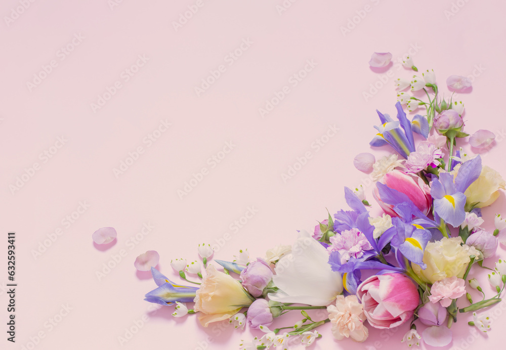 beautiful spring flowers on purple background beautiful spring flowers on purple background