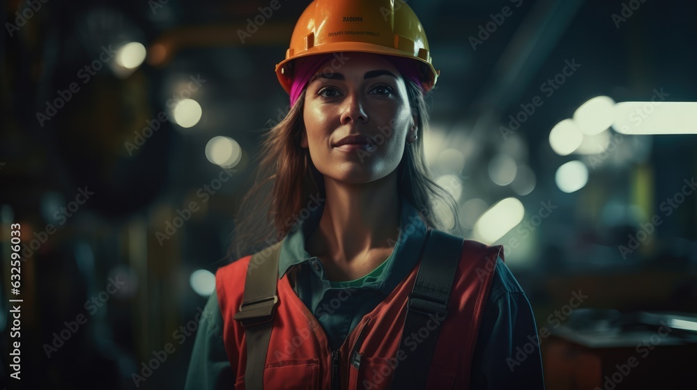 Portrait of an Asian female engineer in uniform working in a professional factory, AI generative Portrait of an Asian female engineer in uniform working in a professional factory, AI generative