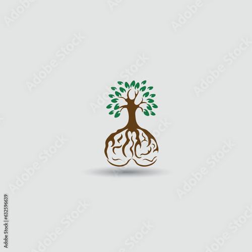 vector illustration of a tree with roots forming an abstract brain
