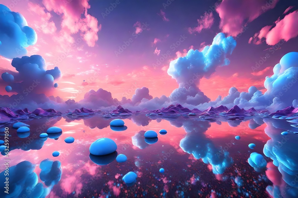 3d render, abstract fantasy background of colorful sky with neon clouds 3d rendering