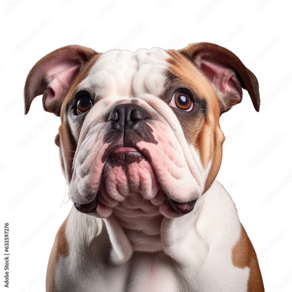 Cute bulldog posed in studio transparent background