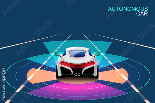 Autonomous smart car automatic wireless sensor driving on road around the car.