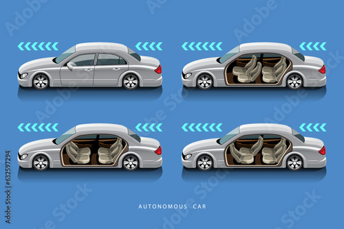Autonomous smart car automatic wireless sensor driving on road around the car.