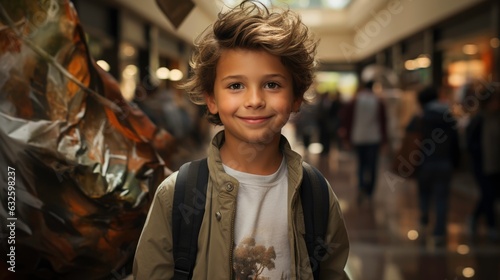 A boy aged 6-8 in a shopping mall. Generated by AI