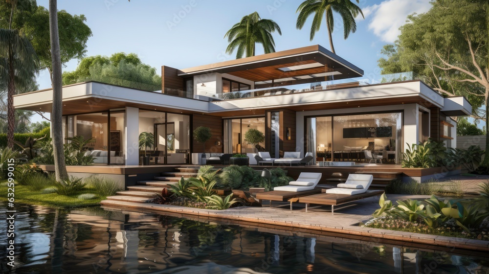 Modern villa, minimalist style. Generated by AI Modern villa, minimalist style. Generated by AI