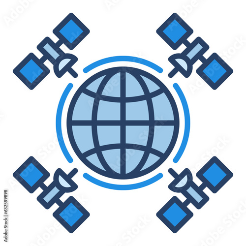 Earth with Four Satellites vector concept blue icon