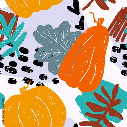 Texture pumpkin pattern in scandinavian style. Vector seamless pattern