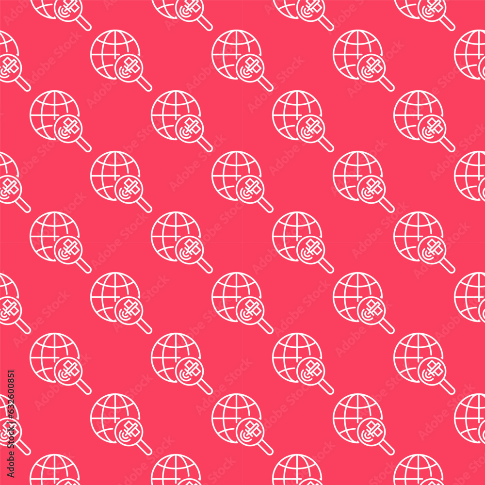 Magnifier with Satellite and Earth Globe vector concept red line seamless pattern Magnifier with Satellite and Earth Globe vector concept red line seamless pattern