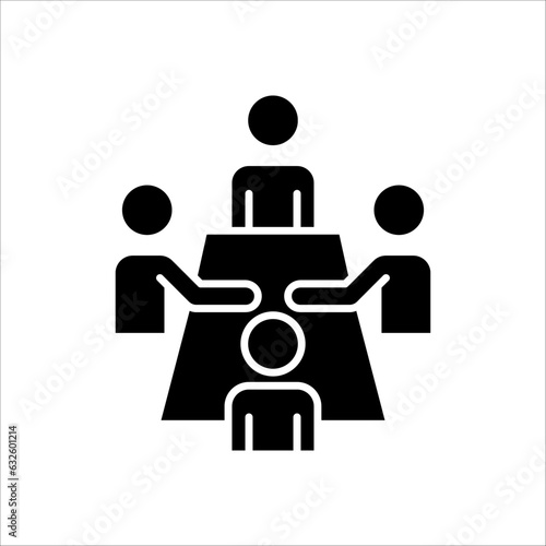 Brainstorming and teamwork icon. Business meeting. Debate team. Discussion group. People in conference room sitting on white background