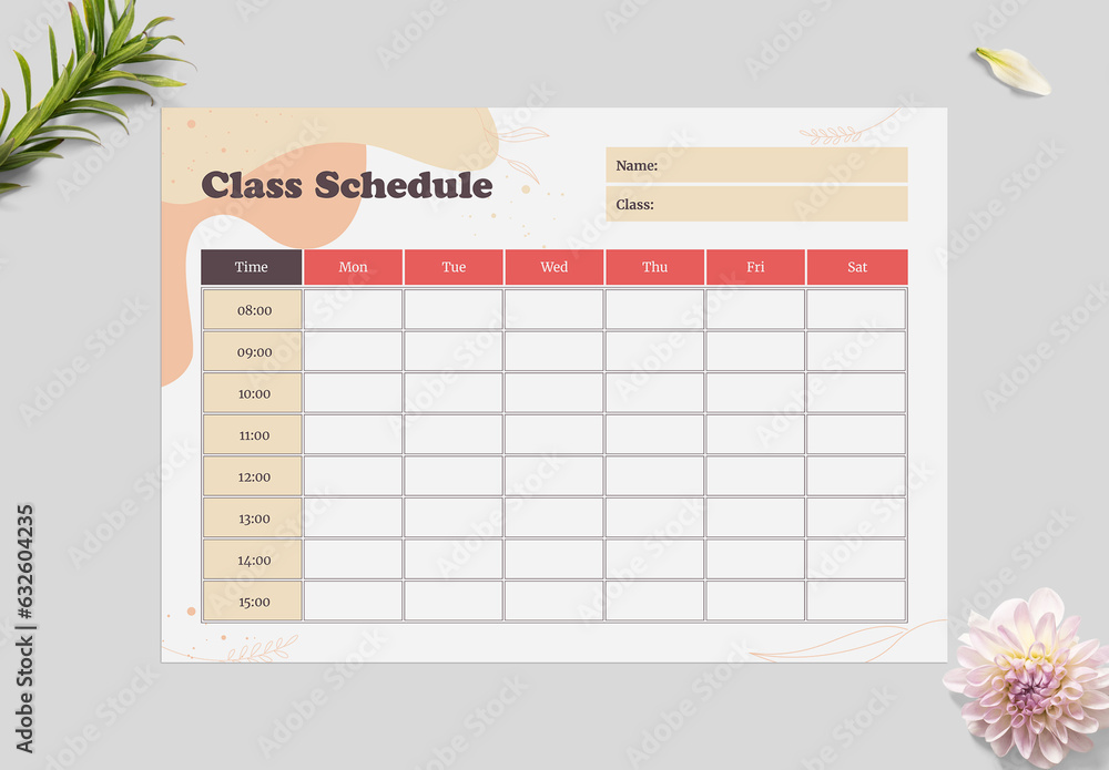 Class Schedule Layout with Pink Accents Stock Template | Adobe Stock