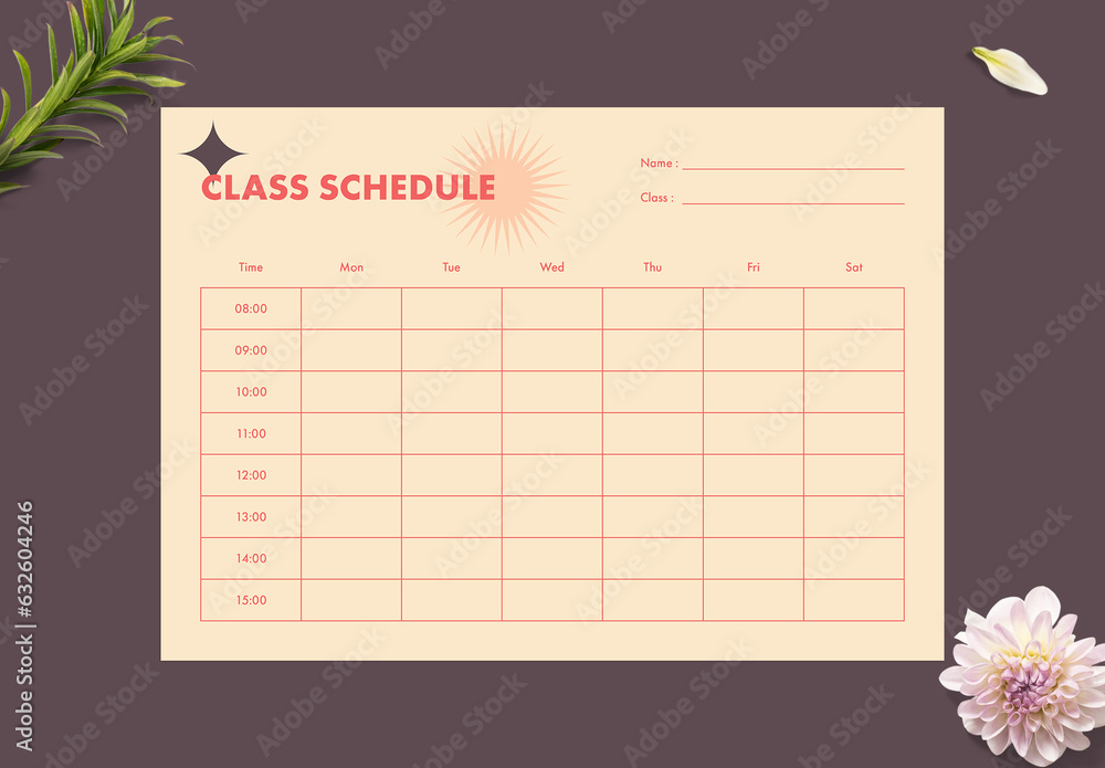 Class Schedule Layout with Pink Accents Stock Template | Adobe Stock