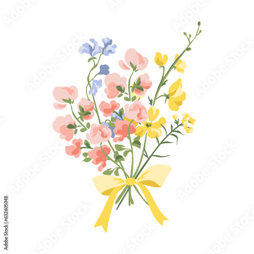 Vector bouquet of wild flowers with a bow illustration