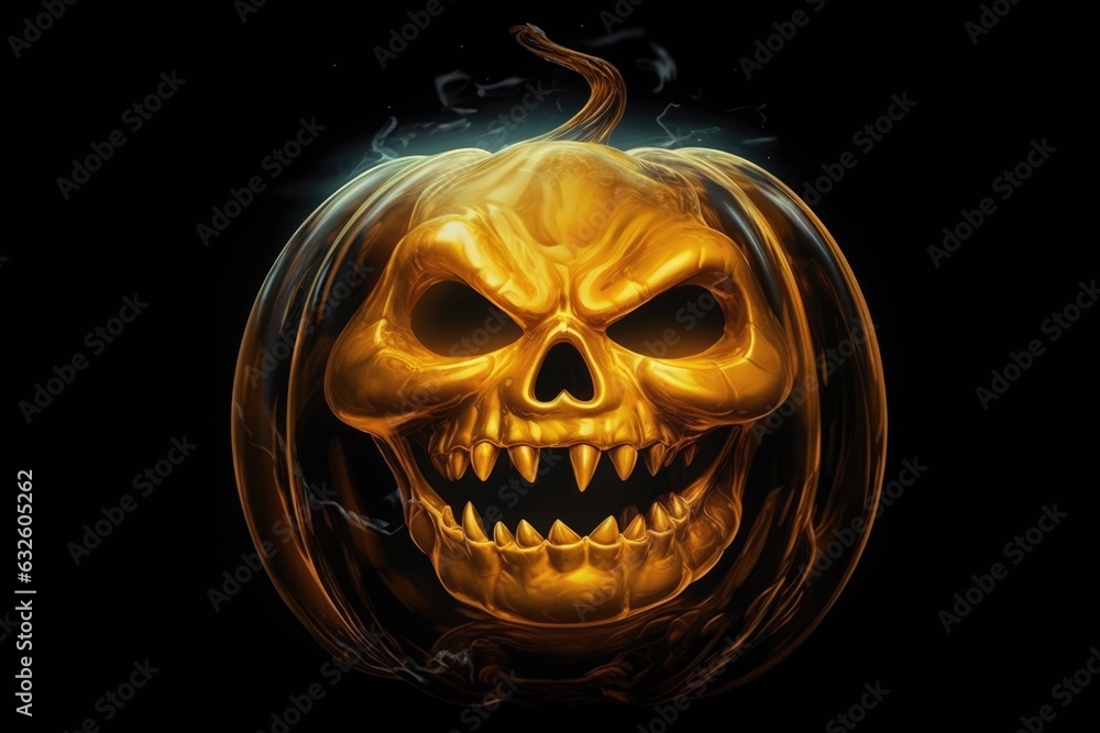 Halloween pumpkin in yellow glow. Generated by AI Halloween pumpkin in yellow glow. Generated by AI