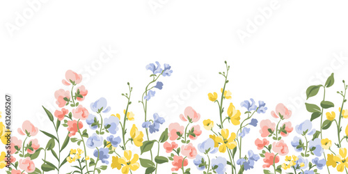 Seamless flowers border on white background