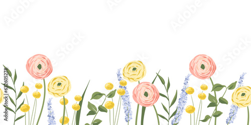 Vector Illustrative Floral Seamless Horizontal Border