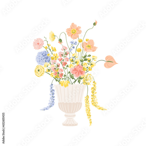 Vector bouquet of flowers in a vase illustration