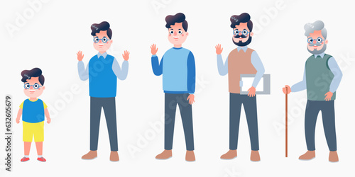 Character with human life cycles vector illustration. Character of a man in different ages