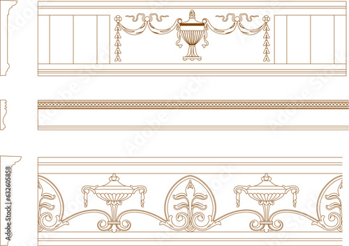 Vector sketch illustration of classic roman greek detailed cornices design