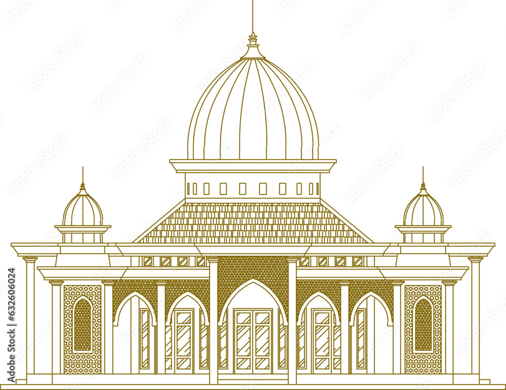 Vector sketch of mosque facade design illustration for a place of prayer for Muslims celebrating Ramadan